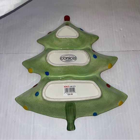 CORSICA Holiday Quilt Christmas Tree Shaped Divided Serving Dish Tray Platter - Picture 2 of 3
